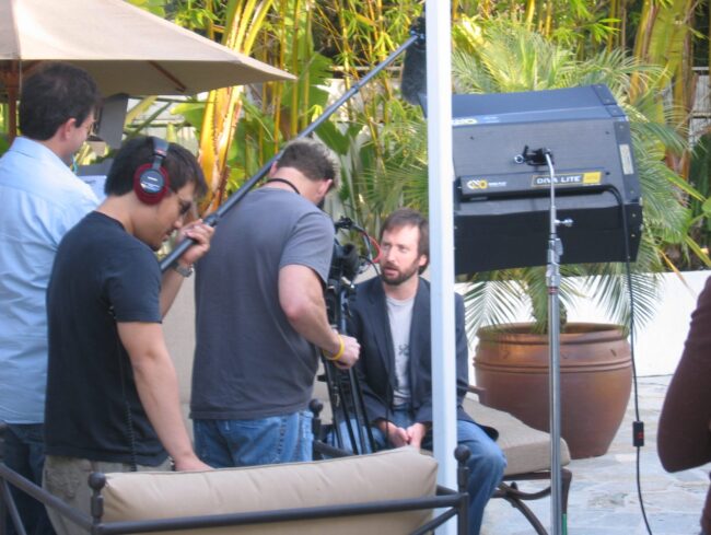 Tom Green shooting poolside for maniaTV in the Hollywood Hills