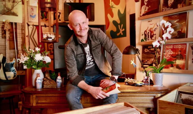 Isaac in Side Stack pop-up store on Vashon Island, WA