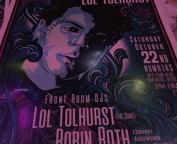 Lol Tolhurst Club Sabbat DJ Gig Poster from San Diego