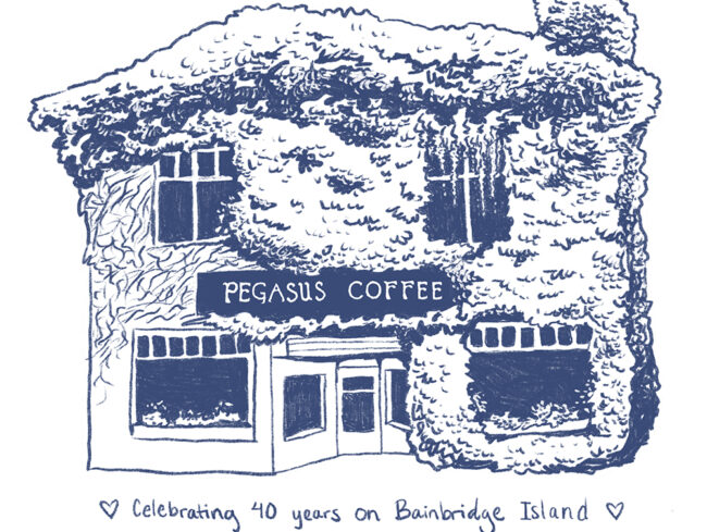 Pegasus Coffee House 40th Anniversary Sticker - design by Vivian Killian