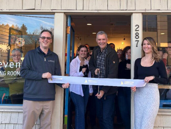 Eleven Winery Tasting Room ribbon cutting with Stefan Goldby, Mayor Joe Deets, and Eleven's GM Alana Mignano